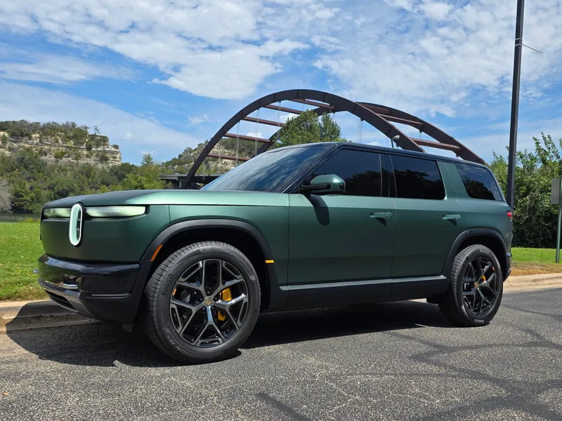 Green Rivian R2 electric SUV from the Elektrica rental fleet