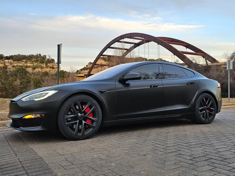 Matte black Tesla Model S in Austin